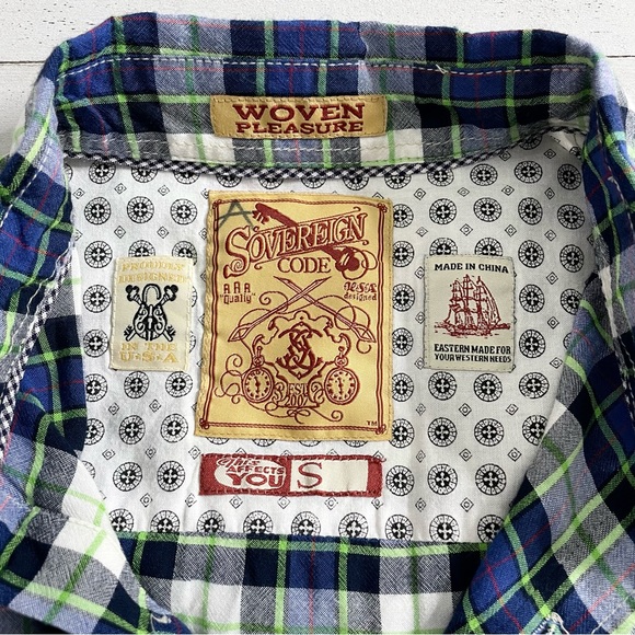 SOVEREIGN CODE Woven Pleasure Plaid Long Sleeve Button Down Shirt - Picture 6 of 6